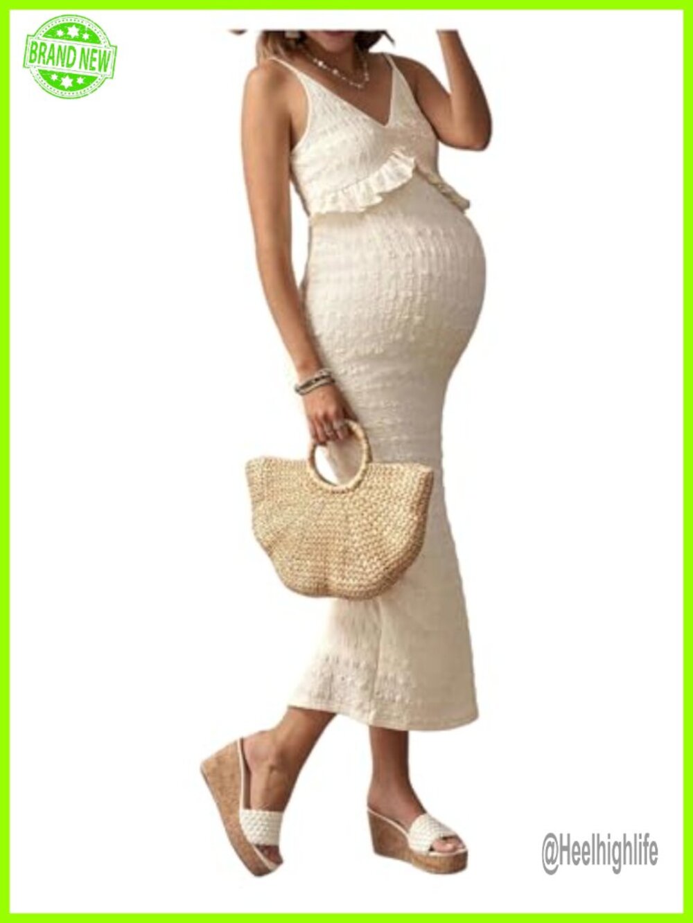 Maternity Textured Spaghetti Strap Bodycon Long Dress